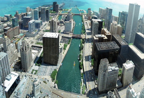 Board z aluminiowym obramowaniem Wyjątkowa panorama panoramiczna Chicago z 88. piętra na rzece chicago