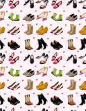 Cartoon Shoes Set Seamless Pattern.