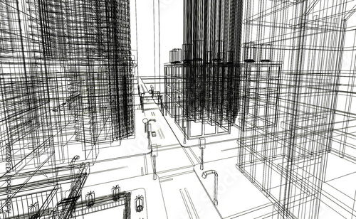 Naklejka na kafelki Abstract 3D construction of offices buildings.