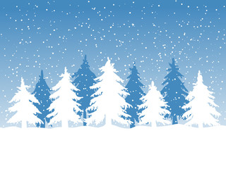 Wall Mural - Winter background with fir trees and falling snow