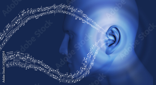 Obraz na plátně A head with an ear for music with musical notes