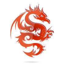 Glass Asia Dragon Red Color Isolated