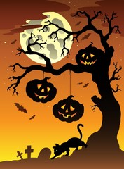 Sticker - Scene with Halloween tree 2