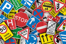 Chaotic Collection Of Many British Traffic Signs