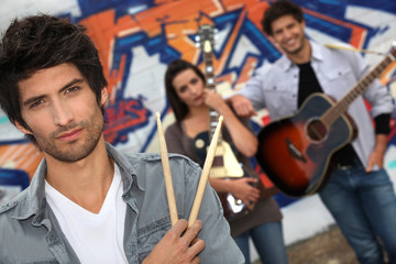 A group of musicians busking on the streets