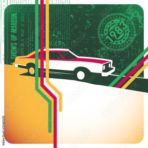 Obraz w ramie Illustrated retro layout with stylized car.