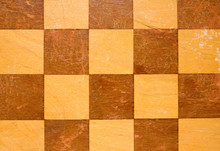 Close Up Of Old  Wooden Checkers Board Table.