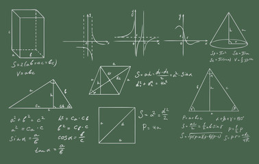mathematics and geometry on green blackboard vector set