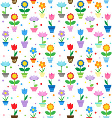 Fototapete - Flowers in pots pattern