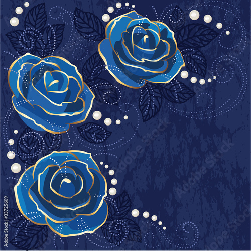 Fototapeta na wymiar Vintage blue roses card