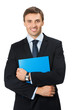 © vgstudio - Portrait of smiling business man with blue folder, isolated