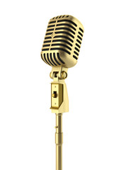 Wall Mural - golden vintage microphone isolated on white background