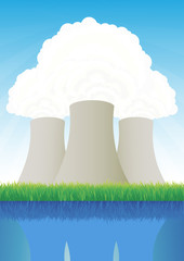 Wall Mural - Nuclear power station cooling towers vector