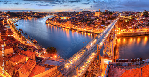 Board z aluminiowym obramowaniem Porto, rzeka duoro i most nocą