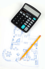 Wall Mural - Pencil,calculator and house plan