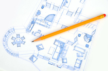 Wall Mural - Pencil and house plan