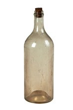 Old Dusty Empty Glass Bottle With Cork Stopper