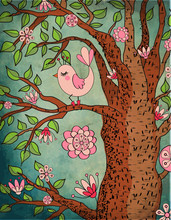 Vintage Wallpaper: Cute Bird Perched On A Flowering Tree