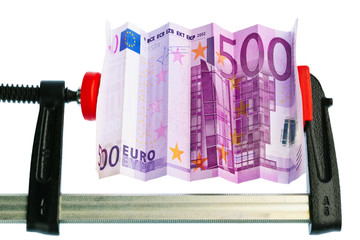 Sticker - Eurogeld Schein in Schraubzwinge