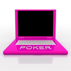 Laptop computer with word poker on it