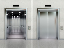 Open And Closed Elevator In Lobby