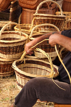 Details Of The Manufacturing Of Wicker Baskets By A Man