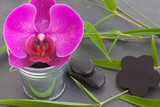 Fototapeta Desenie - Orchidée rose avec bambou et galets