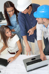 Wall Mural - Group of young architects in business meeting