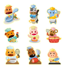 Wall Mural - cartoon animal chef icons collection,vector