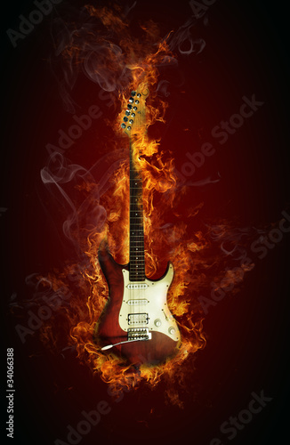 Plakat na papierze fotorealistycznym Ogień gitara elektryczna