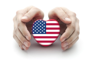 Poster - Hands covering U.S. heart on white background