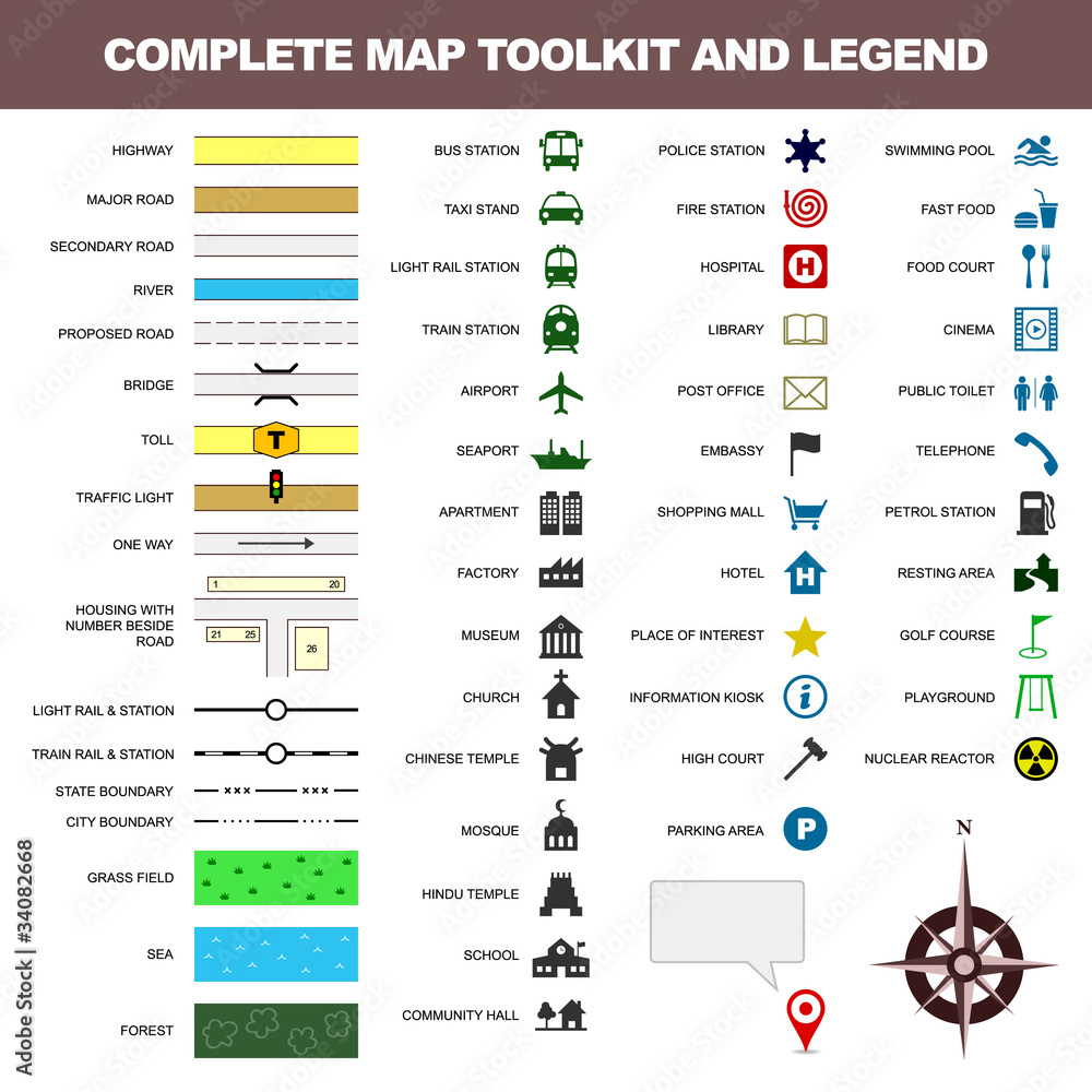 map icon legend symbol sign toolkit element Stock Vector | Adobe Stock