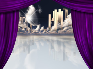 Wall Mural - Heavenly City behind Curtains