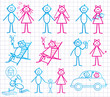 Set of funny cartoon people. FAMILY, WEDDING, HOLIDAY.