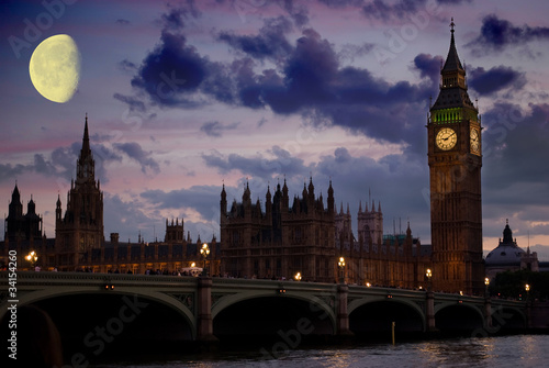 Obraz na płótnie canvas czteroczęściowy "tetraptyk" Big ben o zachodzie słońca london uk