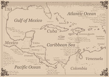 Vintage Caribbean Central America Map Illustration