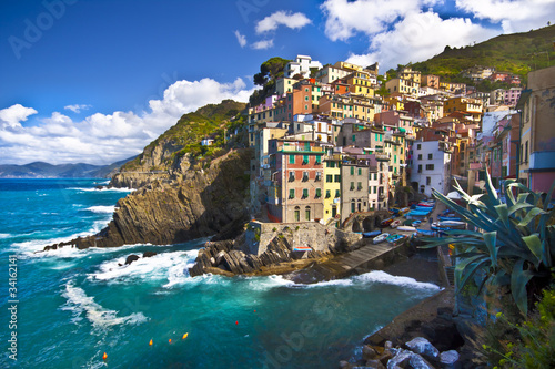 Fotoboard na płycie Riomaggiore wioska rybacka w cinque terre, Włochy
