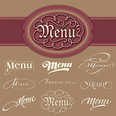 Sticker - menu headlines, hand lettering set (vector)