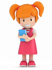 3D Render of Little Girl Holding a Book