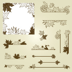 Vector set of vintage design elements with leafs