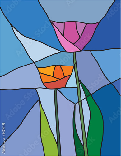 Naklejka - mata magnetyczna na lodówkę Vector stained glass flowers