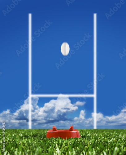 Plakat na papierze fotorealistycznym Piłka rugby kopnięta do słupków pokazujących ruch