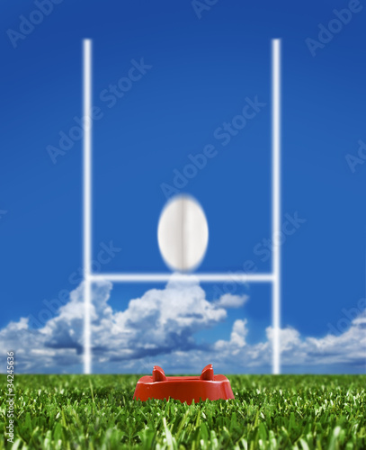 Board z aluminiowym obramowaniem Piłka rugby kopnięta do słupków pokazujących ruch