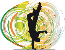 Breakdancer Dancing On Hand Stand. Vector Illustration