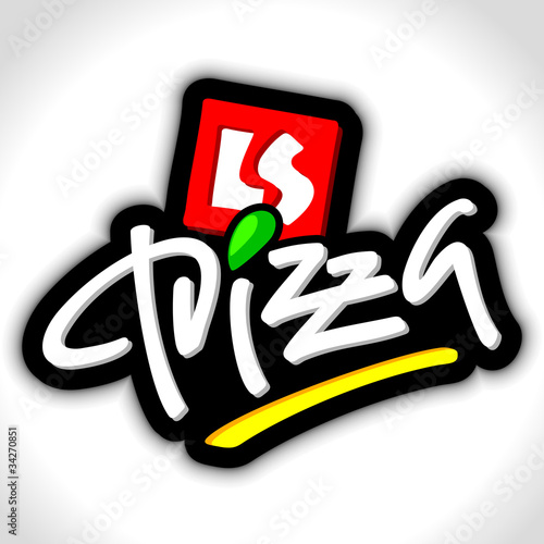 Naklejka - mata magnetyczna na lodówkę pizza hand lettering (vector)