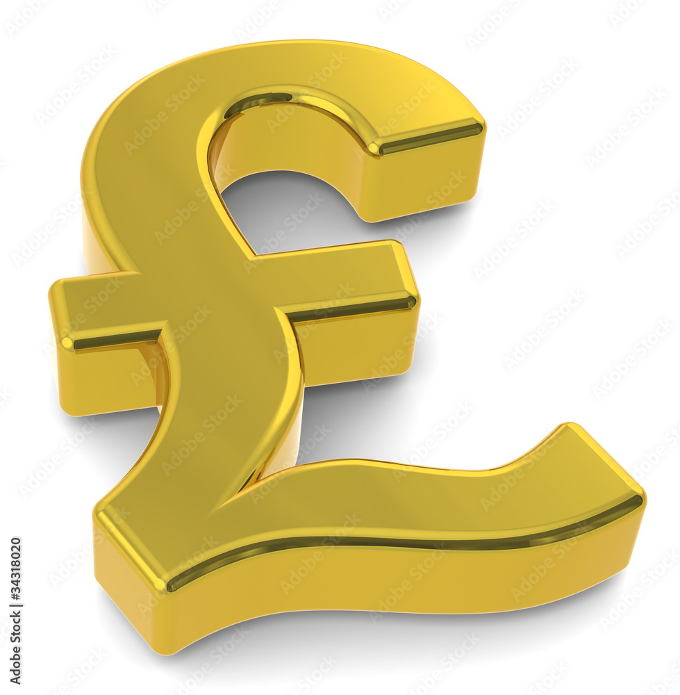 GBP. 3D British Pound symbol. Gold 素材庫插圖| Adobe Stock