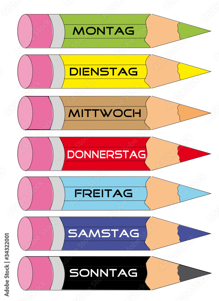 Buntstifte Mit Wochentage - Stock - GamesAgeddon
