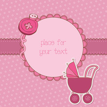 Baby Girl Arrival Card With Photo Frame And Place For Your Text