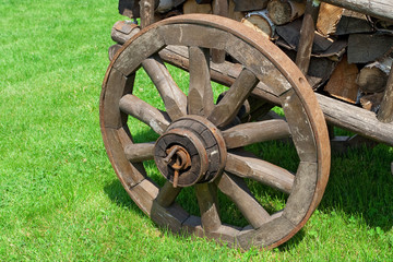 A fragment of a cart with wood