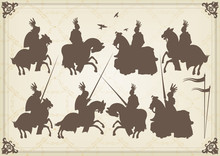Medieval Knight Horseman And Vintage Elements Vector